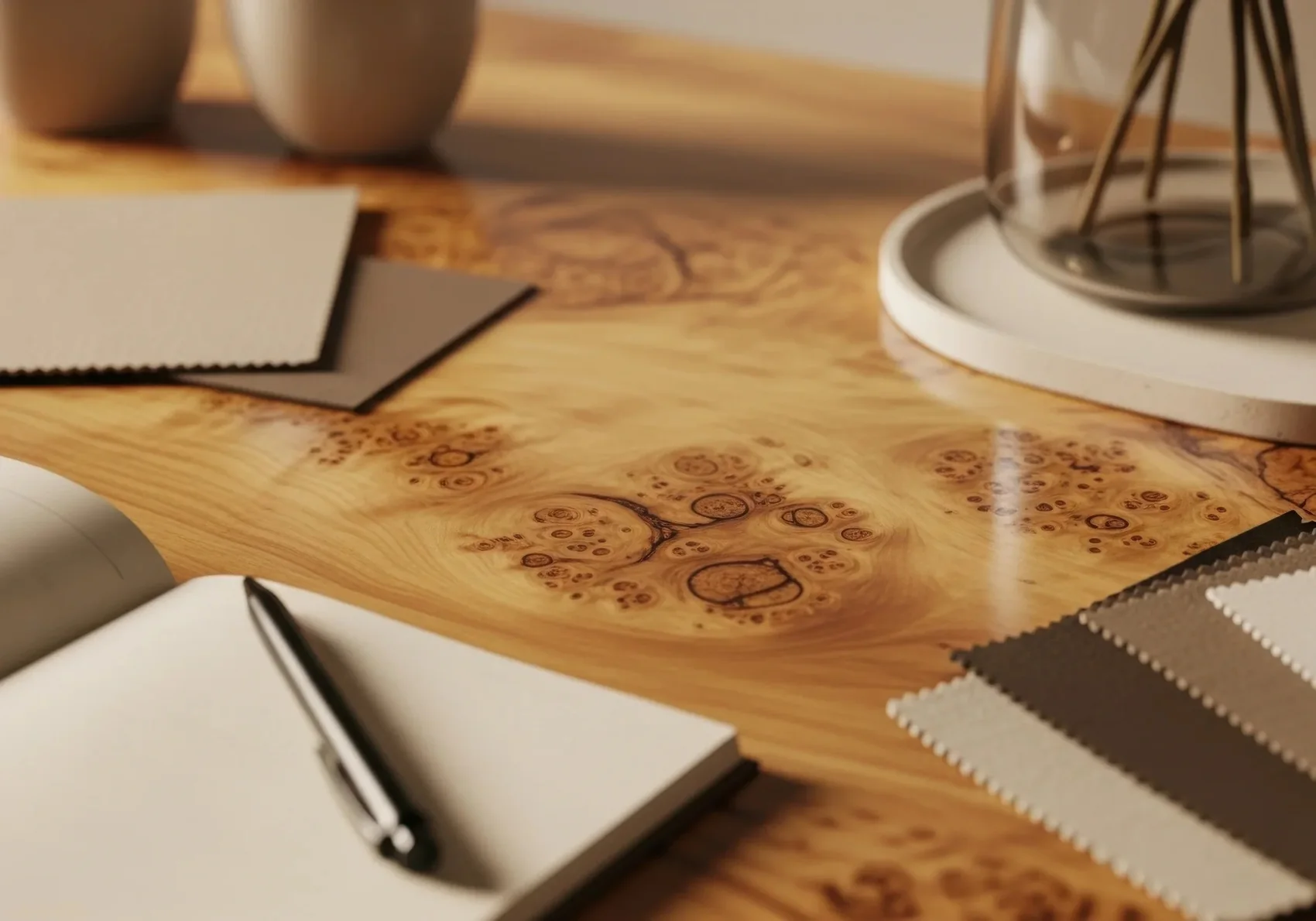 A notebook and pen on a wooden table
